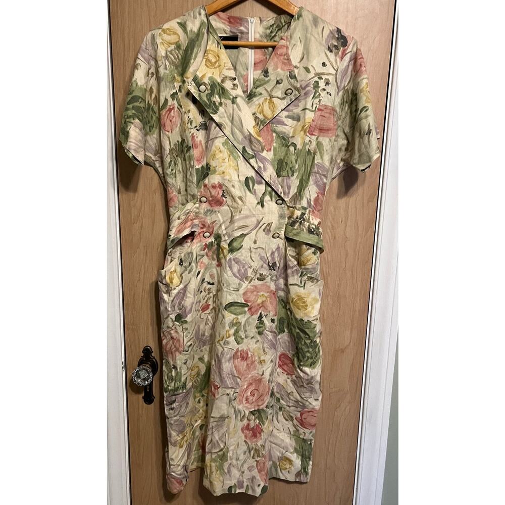 Vintage Made in the USA Floral Dress Size 16 80s Fairy Cottage Flax